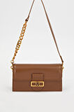 Kapaklı Logo ve Zincir Detaylı Kadın Şık Omuz Çantası LV930239 Koyu Kahve
