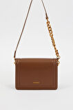 Kapaklı Logo ve Zincir Detaylı Kadın Şık Omuz Çantası LV930240 Koyu Kahve