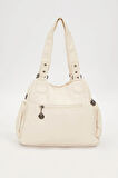 Beyaz Zımba Detay Omuz Çantası
