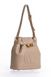 Büzgü Ve Kabartma Logo Detaylı Şık Kadın Omuz Çantası 930306 Kahve
