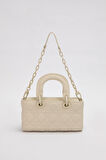 Krem Zincir Aksesuarlı Kapitone El Çantası