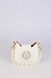 Logolu, Mini Boy, Zincir Detaylı, Uzun Askılı, Kadın Şık El Çantası 930346 Beyaz
