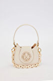 Logolu, Mini Boy, Zincir Detaylı, Uzun Askılı, Kadın Şık El Çantası 930346 Krem