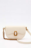 Bej Oval Zincir Detaylı Omuz Çantası