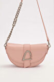 Asimetrik Tasarım, Zincir Ve Logo Detaylı Şık Kadın Omuz Çantası 930373 Pembe