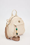 Etnik Askı ve Taş Charm Detaylı Orta Boy Günlük Kadın Omuz ve Sırt Çantası 930380 Krem