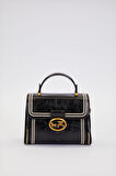 Otantik Fayton Metal Logo ve Nakış Detaylı Orta Boy Kadın El ve Omuz Çantası LV930574 Siyah