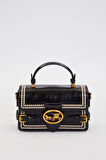 Otantik Fayton Metal Logo Nakış ve Kemer Detaylı Küçük Boy Kadın El ve Omuz Çantası LV930576 Siyah