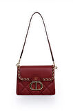 İki Bölmeli Kapitone ve Zincir Detaylı Kapaklı Uzun Askılı Orta Boy Kadın Omuz Çantası LV930579 Bordo