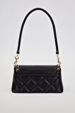 Kapitone Nakış ve Zincir Örgü Detaylı Çift Askılı Orta Boy Kadın Omuz Çantası LV930583 Siyah