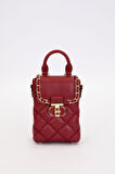 Kapitone Nakış ve Zincir Örgü Detaylı Şık Kadın Telefon Çantası El ve Omuz Kullanımlı LV930584 Bordo