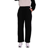 Viskon Scuba Kumaş Deri Detaylı İşlemeli Pantolonlu Takım Siyah – 100860