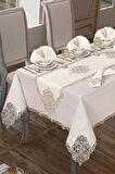 26 Parça Elegant Masa Örtüsü Takımı Krem Silver