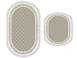 Oval Saçaklı 2'li Banyo Paspas Takımı Dama Cappucino