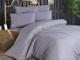 Fransız Dantelli Wave Çeyizlik Nevresim Takımı Gri