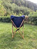 BAG THE JOY KATLANIR AHŞAP KAMP ve BAHÇE SANDALYESİ – KAHVERENGİ İSKELET – LACİVERT KILIF