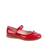 Jessica Tek Cırtlı PU Deri Kız Çocuk Babet Ayakkabı Kırmızı