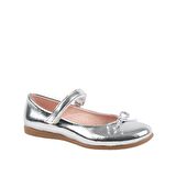 Jessica Tek Cırtlı PU Deri Kız Çocuk Babet Ayakkabı Gümüş