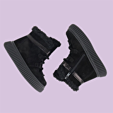 Adia Nubuk Peluş Kürklü Kız Çocuk Bot Siyah