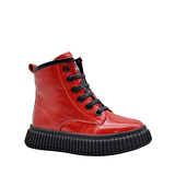 Lilly Bağcıklı Ve Fermuarlı Deri Kız Çocuk Bot Kırmızı