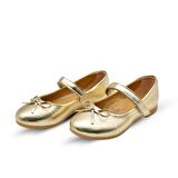 Jessica Tek Cırtlı Pu Deri Kız Çocuk Babet Ayakkkabı Altın
