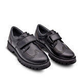 Fresco Cırtlı Hakiki Deri Oxford Çocuk Okul Ayakkabısı Siyah 