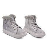 Heira Unicorn Desenli İçi Peluş Kürklü Kız Bebek Bot Gümüş