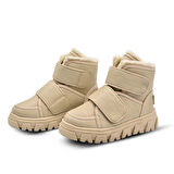 Annabel Nakış Detaylı İçi Peluş Kürklü Çift Cırlı Kız Çocuk Bot Bej Rengi