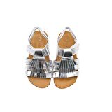 Loren Tek Cırtlı Püsküllü Deri Kız Çocuk Sandalet Gümüş