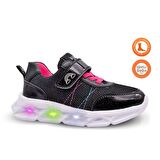 Valeria Simli Air File Ve Vegan Deri Işıklı Taban Kız Çocuk Spor Ayakkabı Siyah