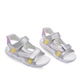 Jules Çift Cırtlı Deri Kız Çocuk Sandalet Gümüş