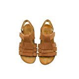 Luve Tek Cırtlı Püsküllü Unısex Deri Çocuk Sandalet Taba