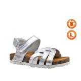 Ellison Tek Cırtlı Deri Kız Çocuk Sandalet Gümüş