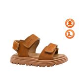 Santos Çift Cırtlı Hakiki Deri Unisex Çocuk Sandalet Tarçın Rengi