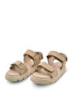 Santos Çift Cırtlı Hakiki Deri Unisex Çocuk Sandalet Bej Rengi