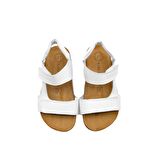 Zoey Çift Cırtlı Deri Unisex Çocuk Sandalet Beyaz