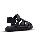 Karen Hakiki Deri Kız Çocuk Sandalet Siyah