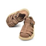Galler Hakiki Deri Tek Cırtlı Arkası Kapalı Unisex Bebek Sandalet Kum Rengi