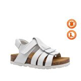 Loren Tek Cırtlı Püsküllü Deri Kız Çocuk Sandalet Beyaz