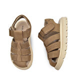 Galle Hakiki Deri Tek Cırtlı Unisex Çocuk Sandalet Kum Rengi