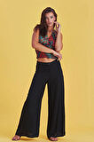 Palazzo Yüksek Bel Bol Kesim Siyah Pantolon