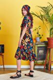 Ön Yırtmaçlı Çiçek Desenli Bohem Elbise
