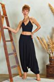 Drape Detay Beli Lastikli Şalvar Pantolon