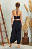 Drape Detay Beli Lastikli Şalvar Pantolon