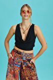 Lastikli Kolsuz Degaje Yaka Şık Crop Bluz