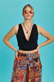 Lastikli Kolsuz Degaje Yaka Şık Crop Bluz