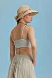 İnce Askılı Cut Out Detay Koton Krem Bralet