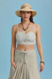 İnce Askılı Cut Out Detay Koton Krem Bralet