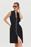 Dik Yaka Fermuar Detaylı Yazlık Elbise