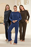 Aqua Uzun Kol Taş Baskılı Pijama Takım CossybyAqua 25193